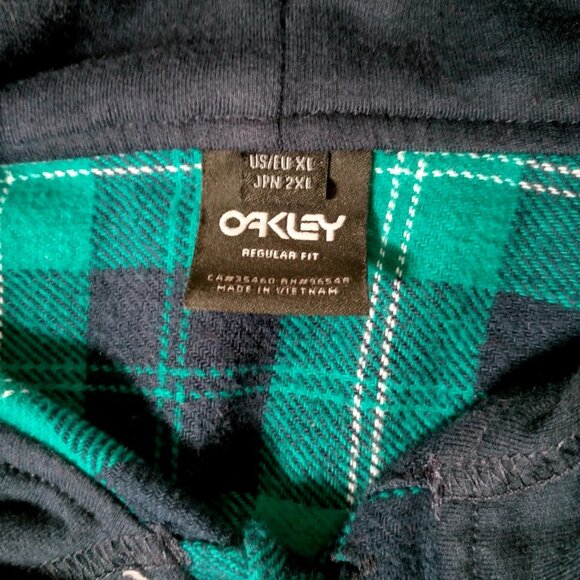 Vintage 1990s Oakley Shirt XL Teal Black Flannel Hooded Skater Long Skate Retro - Picture 6 of 16